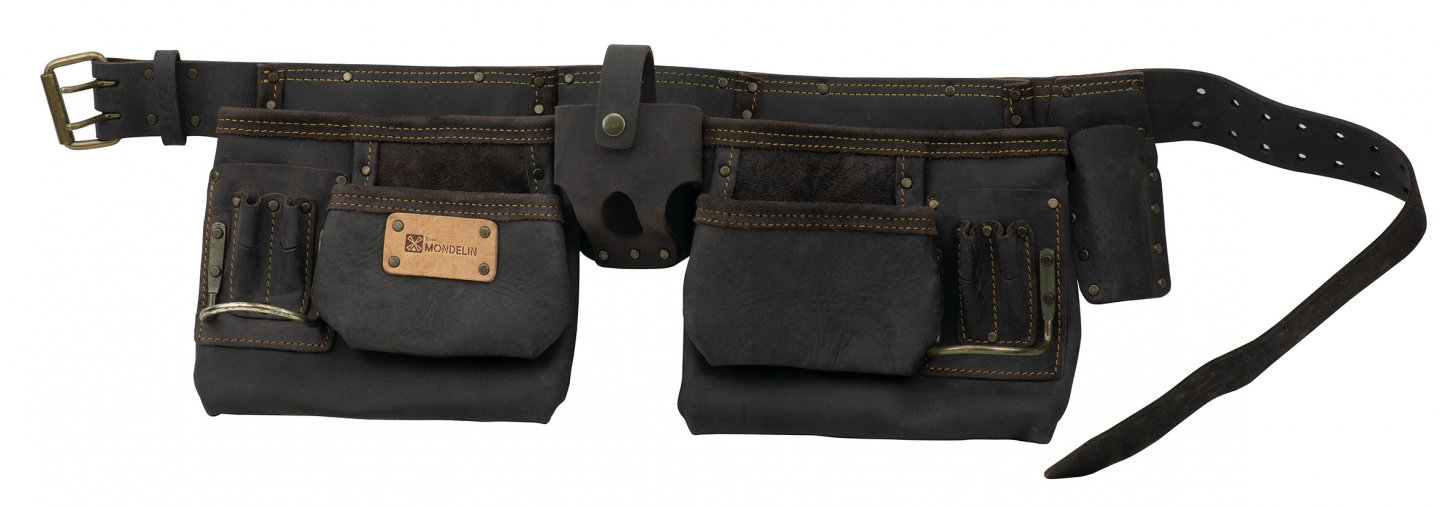 Cinturón portaherramientas con doble bolsa cuero curtido