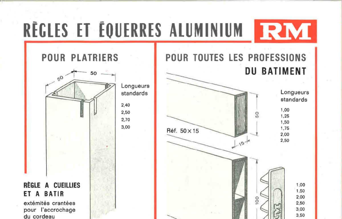 Las primeras reglas de aluminio para nivelar y alisar el yeso.